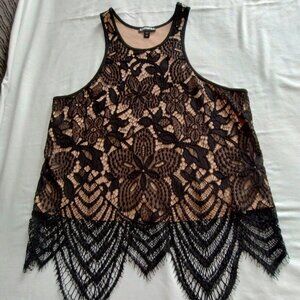 EXPRESS Black SHEER LACE Overlay RACERBACK Tank Top Sz SMALL